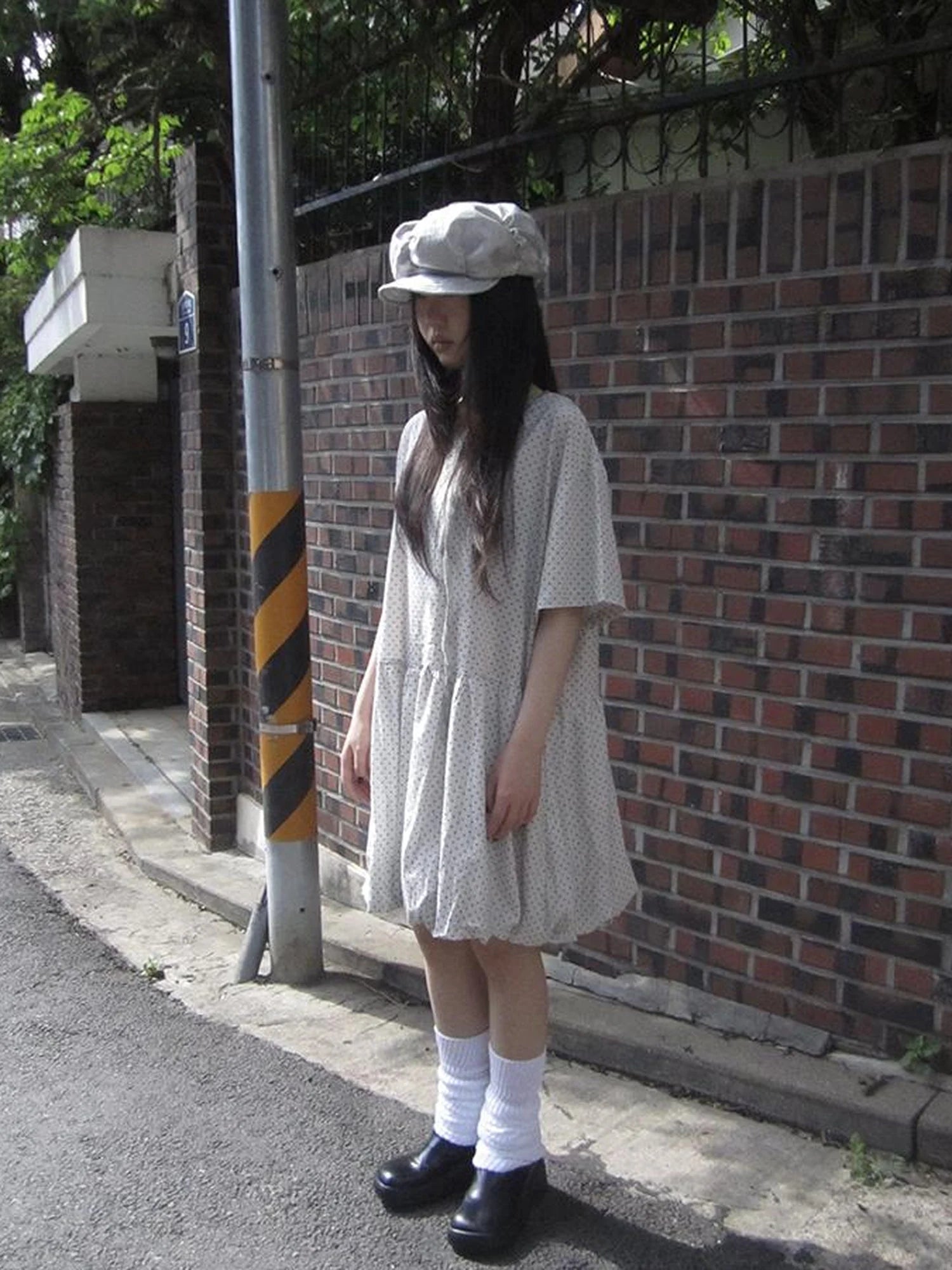 Polka Dot Summer Shift Dress with Puff Sleeves