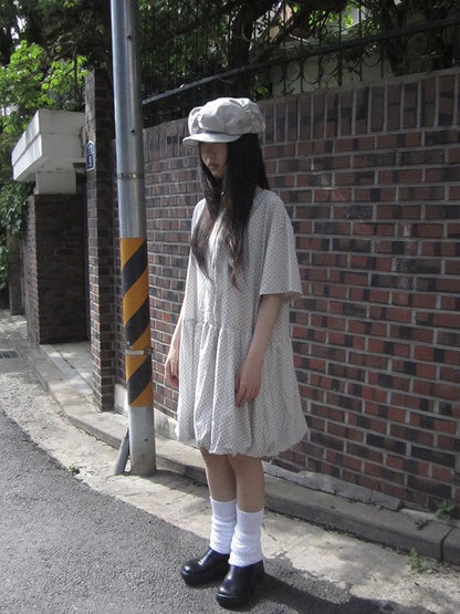 Polka Dot Summer Shift Dress with Puff Sleeves