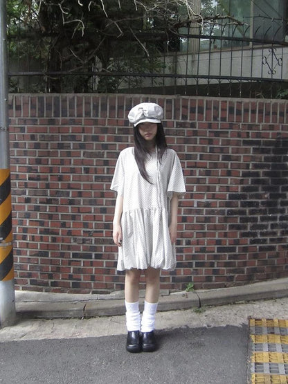 Polka Dot Summer Shift Dress with Puff Sleeves