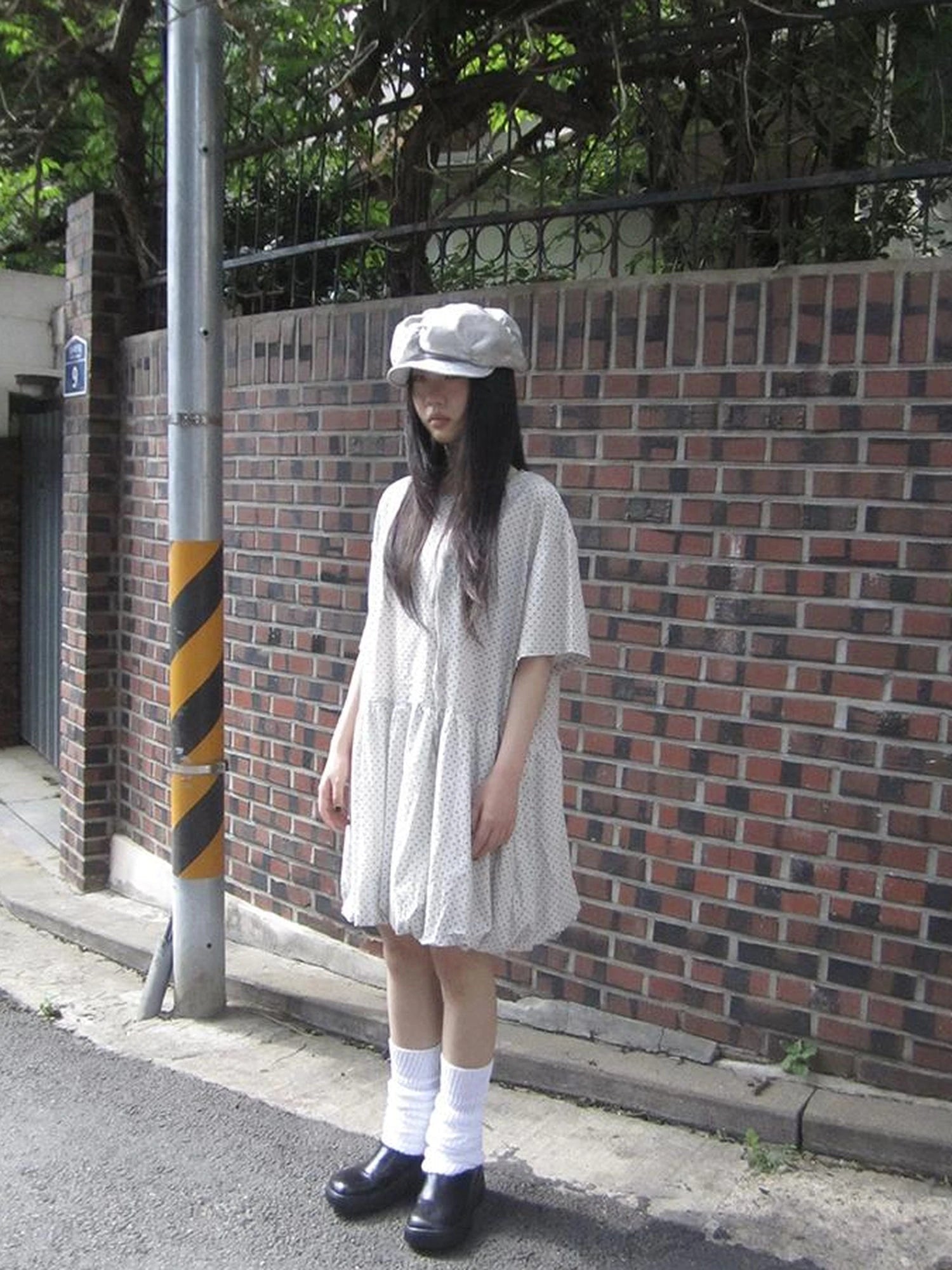 Polka Dot Summer Shift Dress with Puff Sleeves