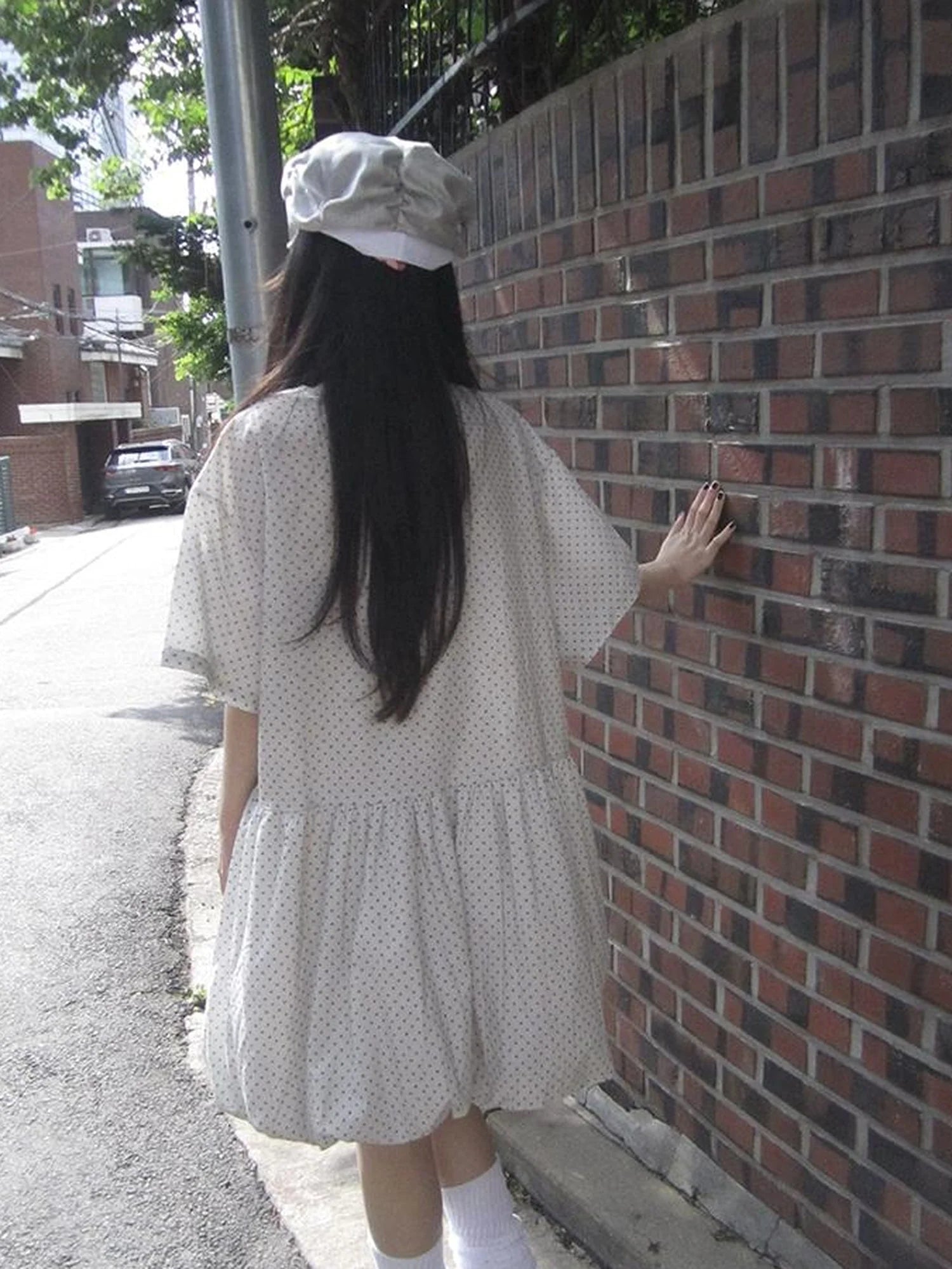 Polka Dot Summer Shift Dress with Puff Sleeves