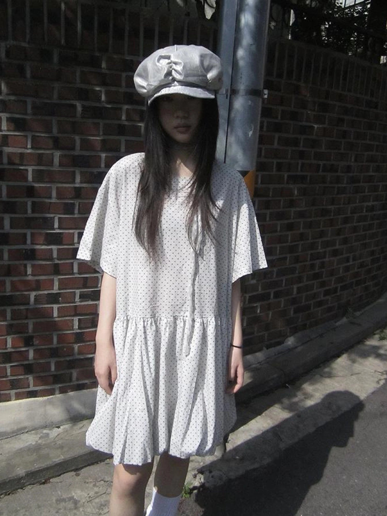 Polka Dot Summer Shift Dress with Puff Sleeves