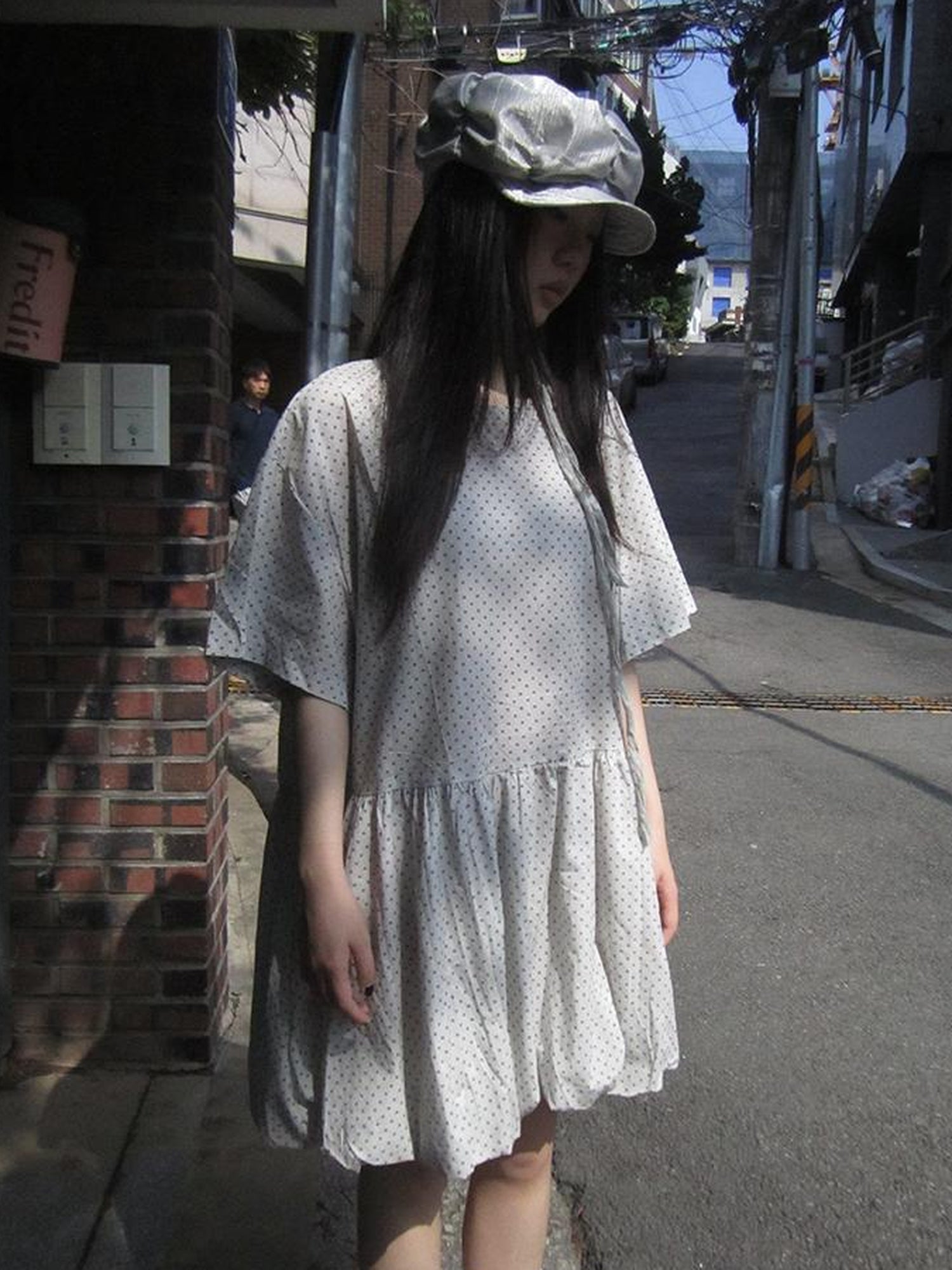 ang project Polka Dot Summer Shift Dress with Puff Sleeves
