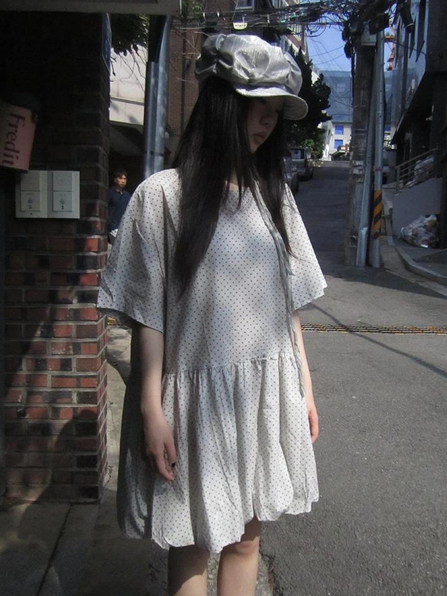 Polka Dot Summer Shift Dress with Puff Sleeves