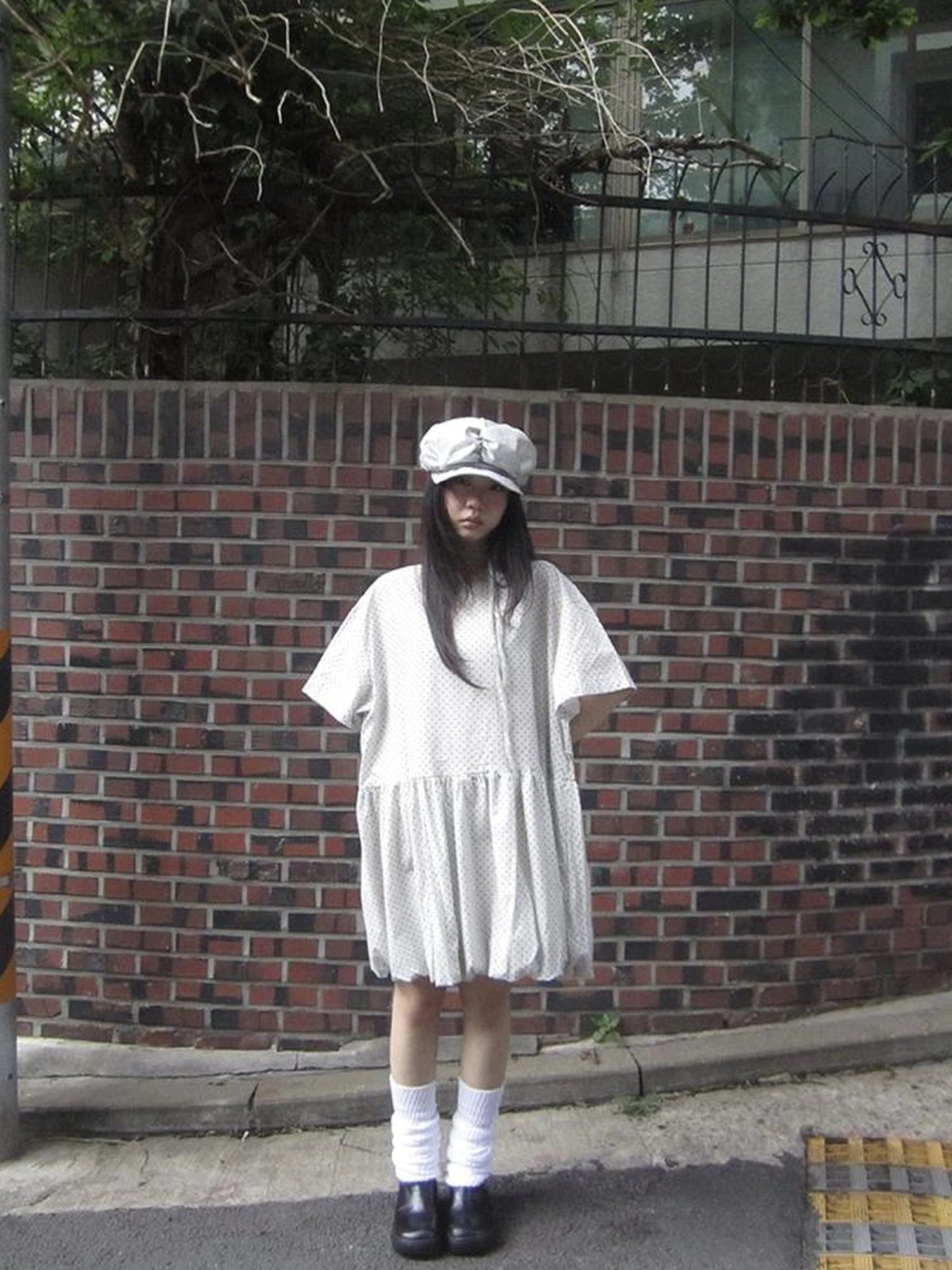 Polka Dot Summer Shift Dress with Puff Sleeves