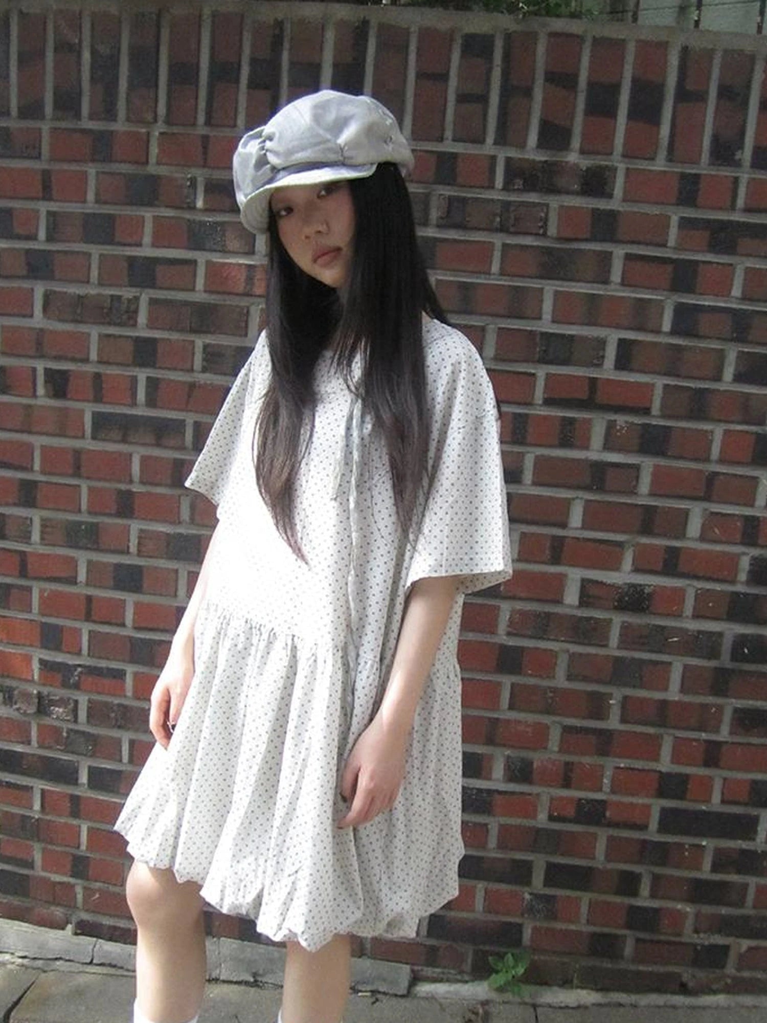 Polka Dot Summer Shift Dress with Puff Sleeves