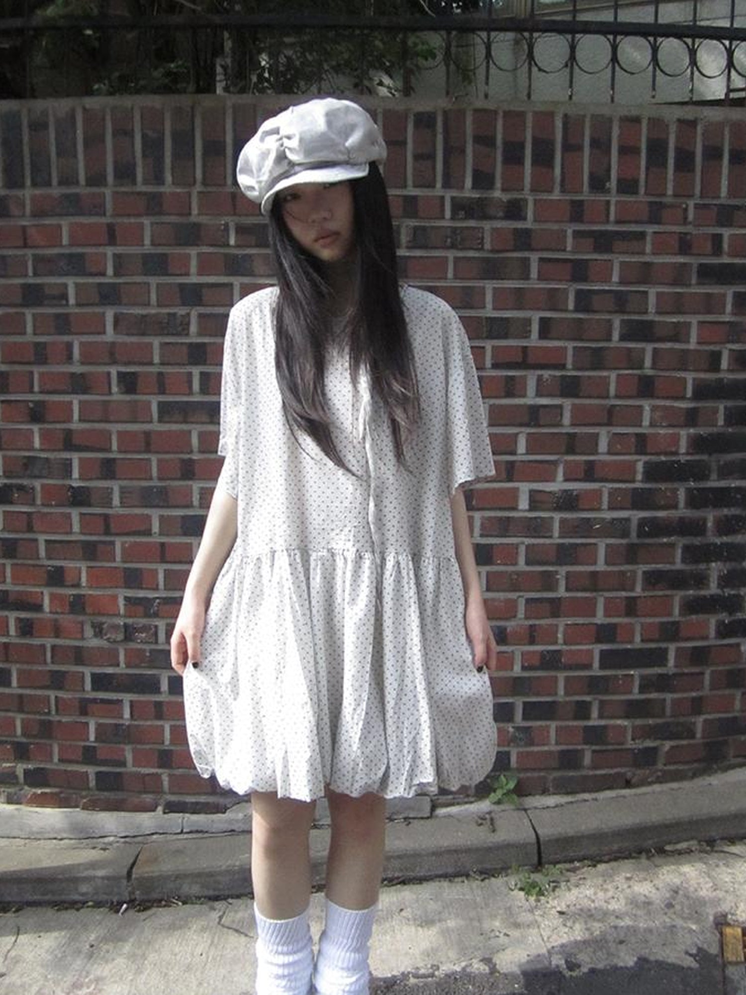 ang project Polka Dot Summer Shift Dress with Puff Sleeves