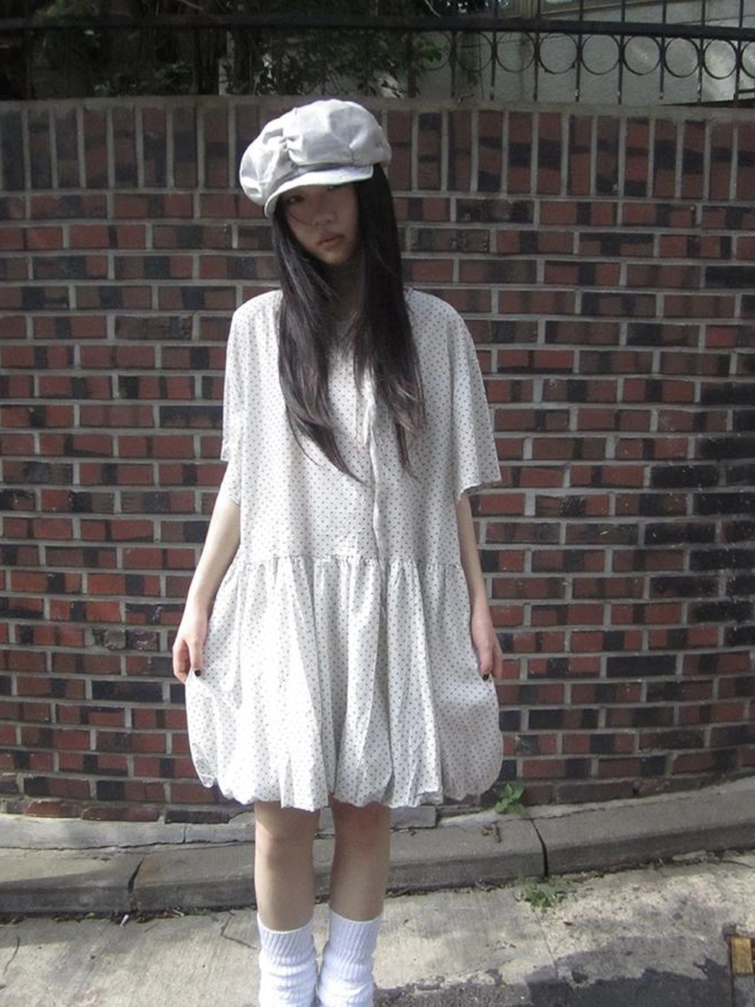 Polka Dot Summer Shift Dress with Puff Sleeves