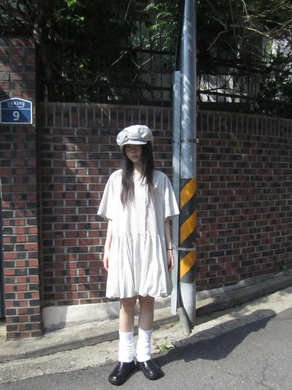 Polka Dot Summer Shift Dress with Puff Sleeves