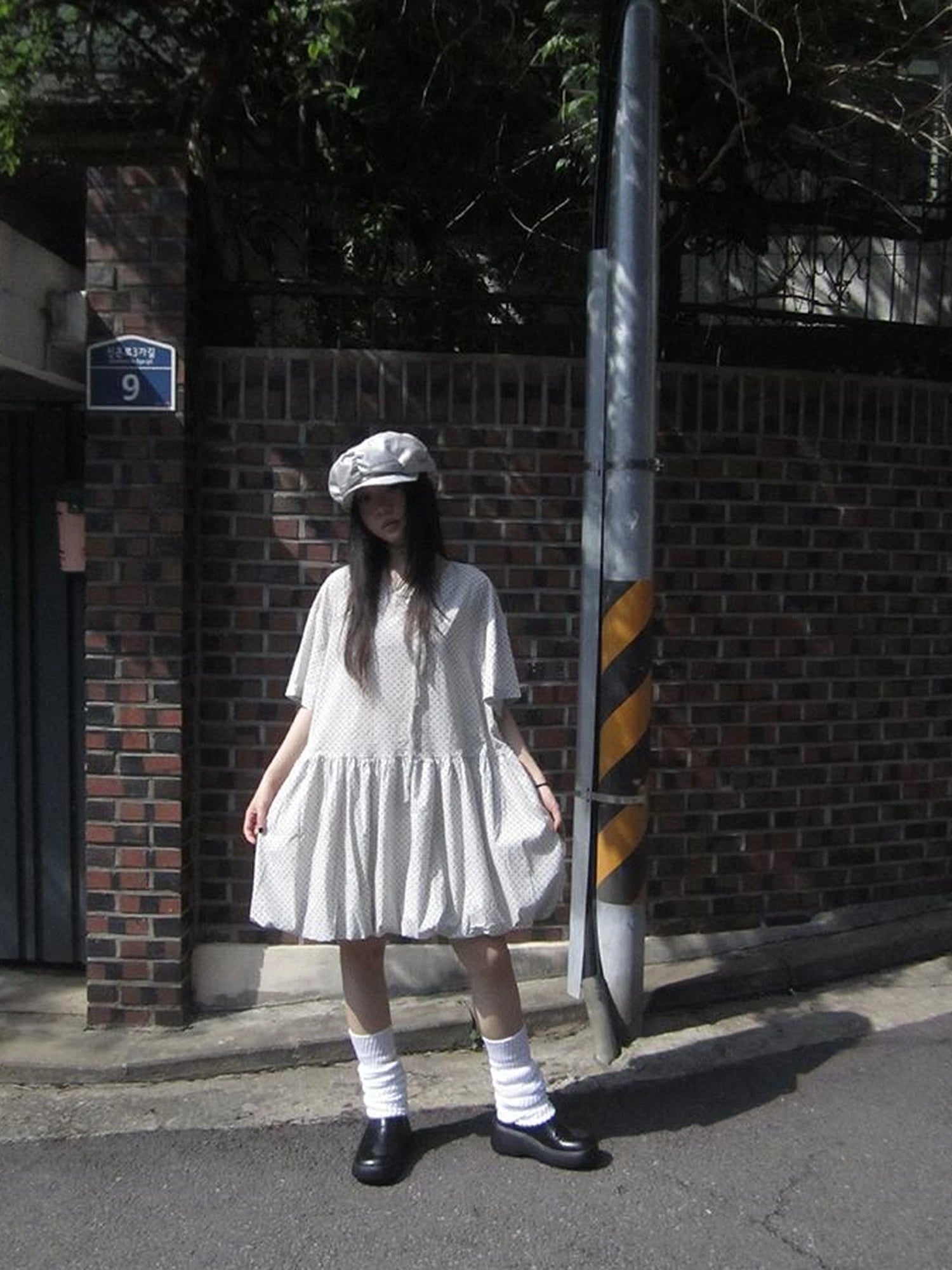 Polka Dot Summer Shift Dress with Puff Sleeves