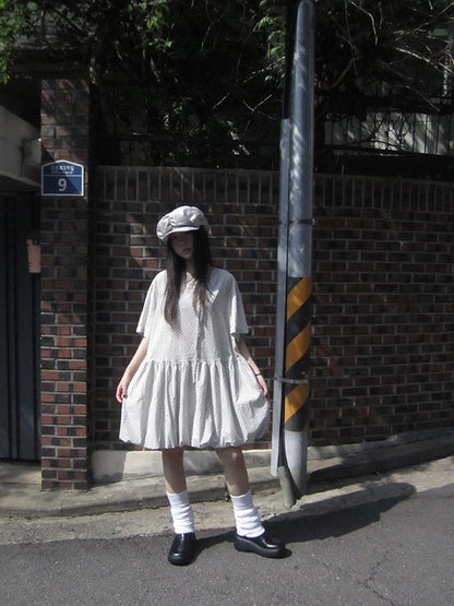 Polka Dot Summer Shift Dress with Puff Sleeves