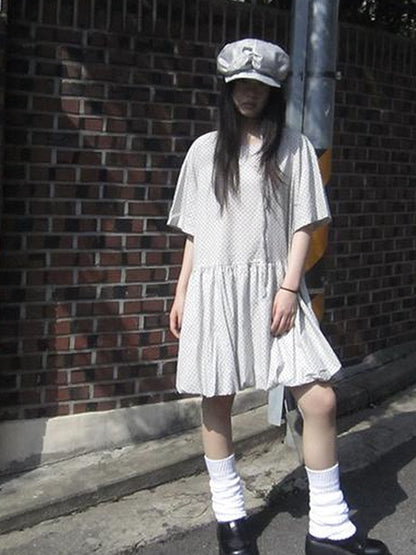 ang project Polka Dot Summer Shift Dress with Puff Sleeves