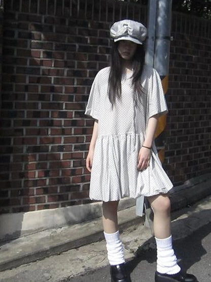 Polka Dot Summer Shift Dress with Puff Sleeves