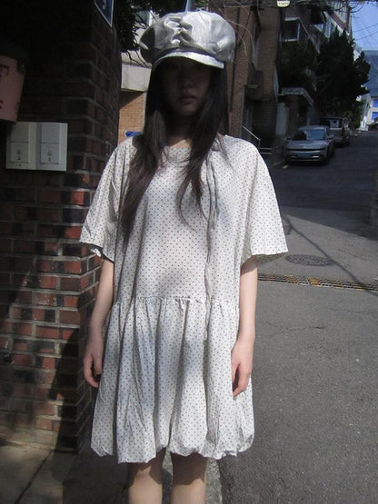 ang project Polka Dot Summer Shift Dress with Puff Sleeves