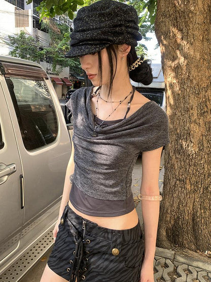 Updateang project Post Apocalyptic Stacked Collar Layered Tie Detail Stretch Slim Tee