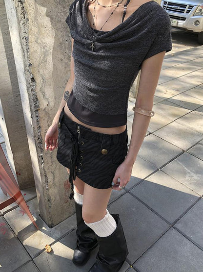Updateang project Post Apocalyptic Stacked Collar Layered Tie Detail Stretch Slim Tee