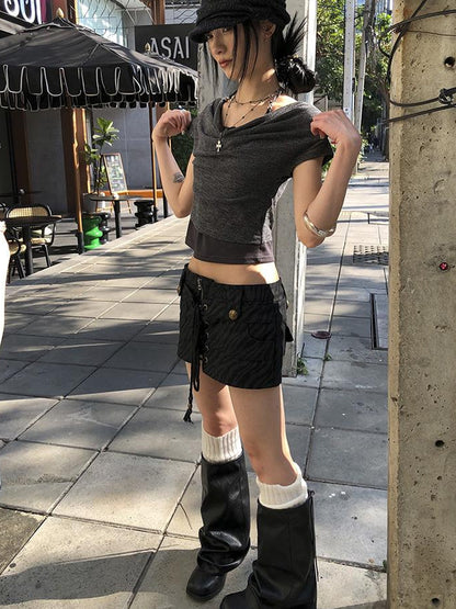 Updateang project Post Apocalyptic Stacked Collar Layered Tie Detail Stretch Slim Tee