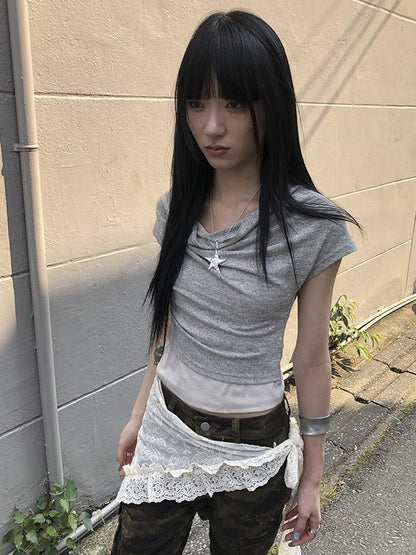 Updateang project Post Apocalyptic Stacked Collar Layered Tie Detail Stretch Slim Tee