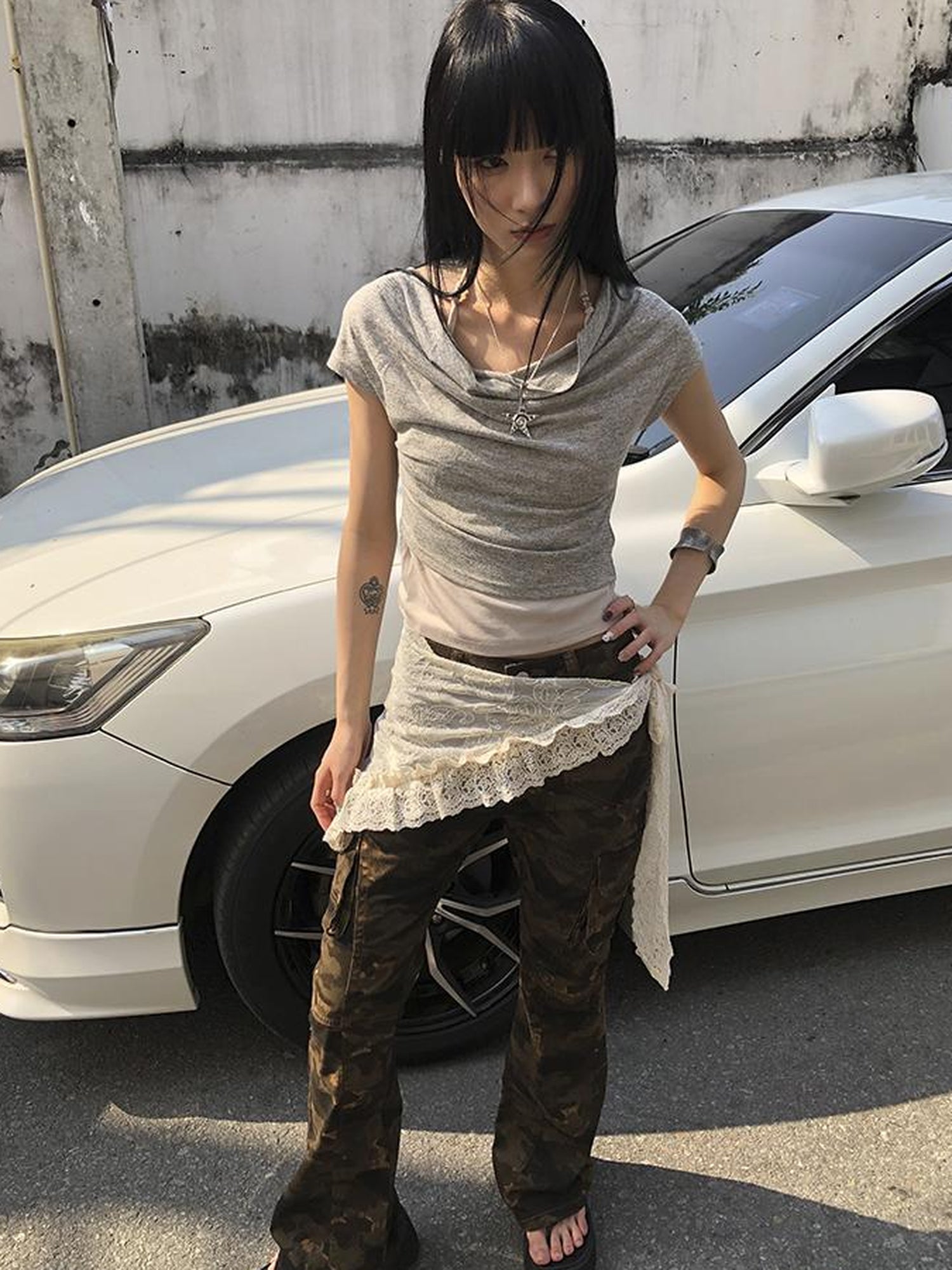 Updateang project Post Apocalyptic Stacked Collar Layered Tie Detail Stretch Slim Tee