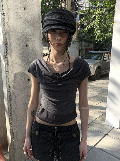 Updateang project Post Apocalyptic Stacked Collar Layered Tie Detail Stretch Slim Tee