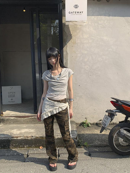 Updateang project Post Apocalyptic Stacked Collar Layered Tie Detail Stretch Slim Tee