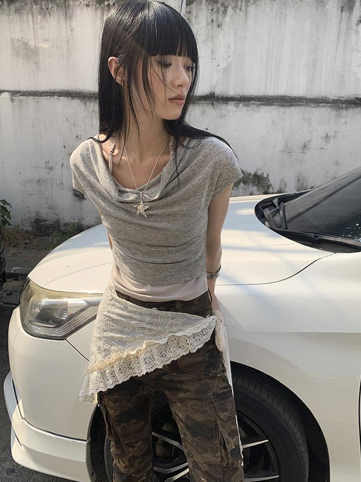 Updateang project Post Apocalyptic Stacked Collar Layered Tie Detail Stretch Slim Tee