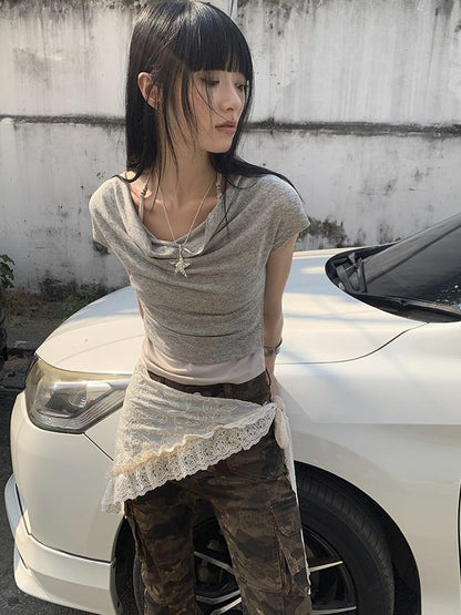 Updateang project Post Apocalyptic Stacked Collar Layered Tie Detail Stretch Slim Tee