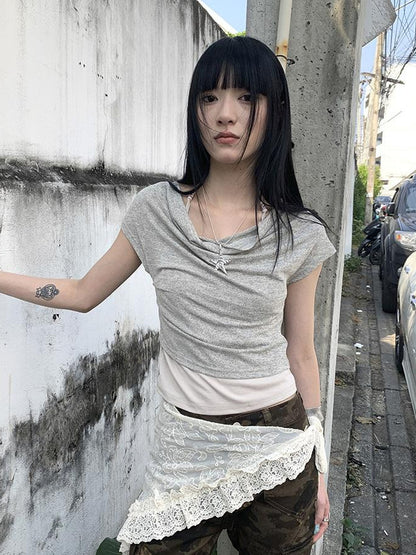 Updateang project Post Apocalyptic Stacked Collar Layered Tie Detail Stretch Slim Tee