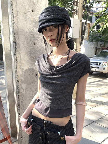 Updateang project Post Apocalyptic Stacked Collar Layered Tie Detail Stretch Slim Tee