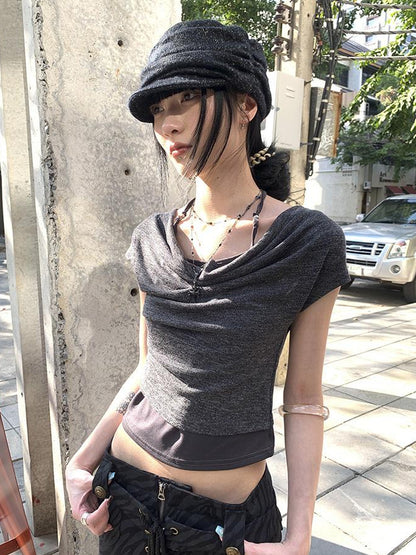 Updateang project Post Apocalyptic Stacked Collar Layered Tie Detail Stretch Slim Tee