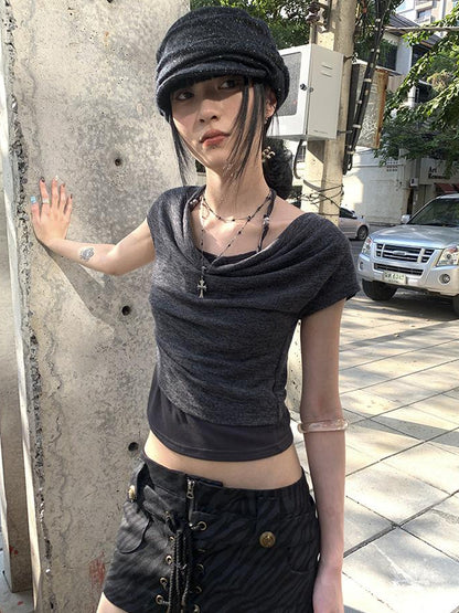 Updateang project Post Apocalyptic Stacked Collar Layered Tie Detail Stretch Slim Tee