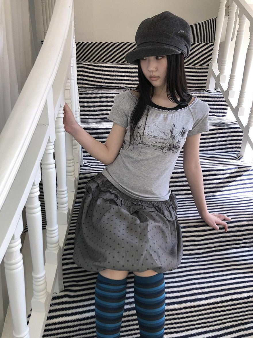 ang project Printed Faux Two Piece Colorblock Halter Tie Slim Short Sleeve Women&