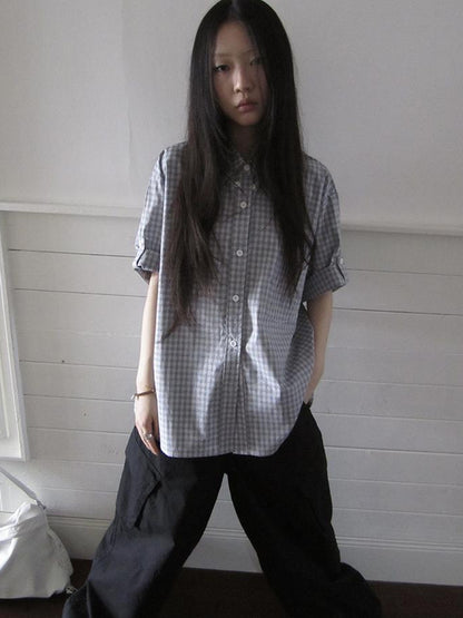 ang project Project 5 6 Summer Casual Plaid Short Sleeve Shirt