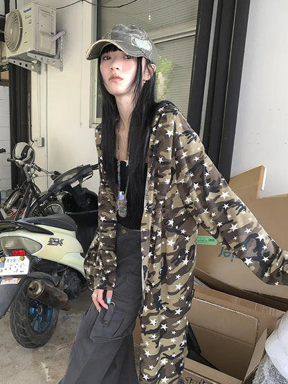 Punk Star Camo Cropped Hoodie Top