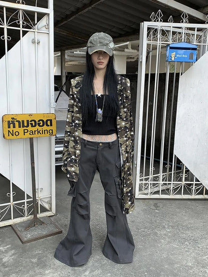 Punk Star Camo Cropped Hoodie Top