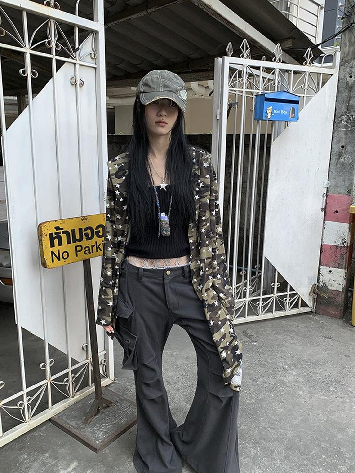 ang project Punk Star Camo Cropped Hoodie Top
