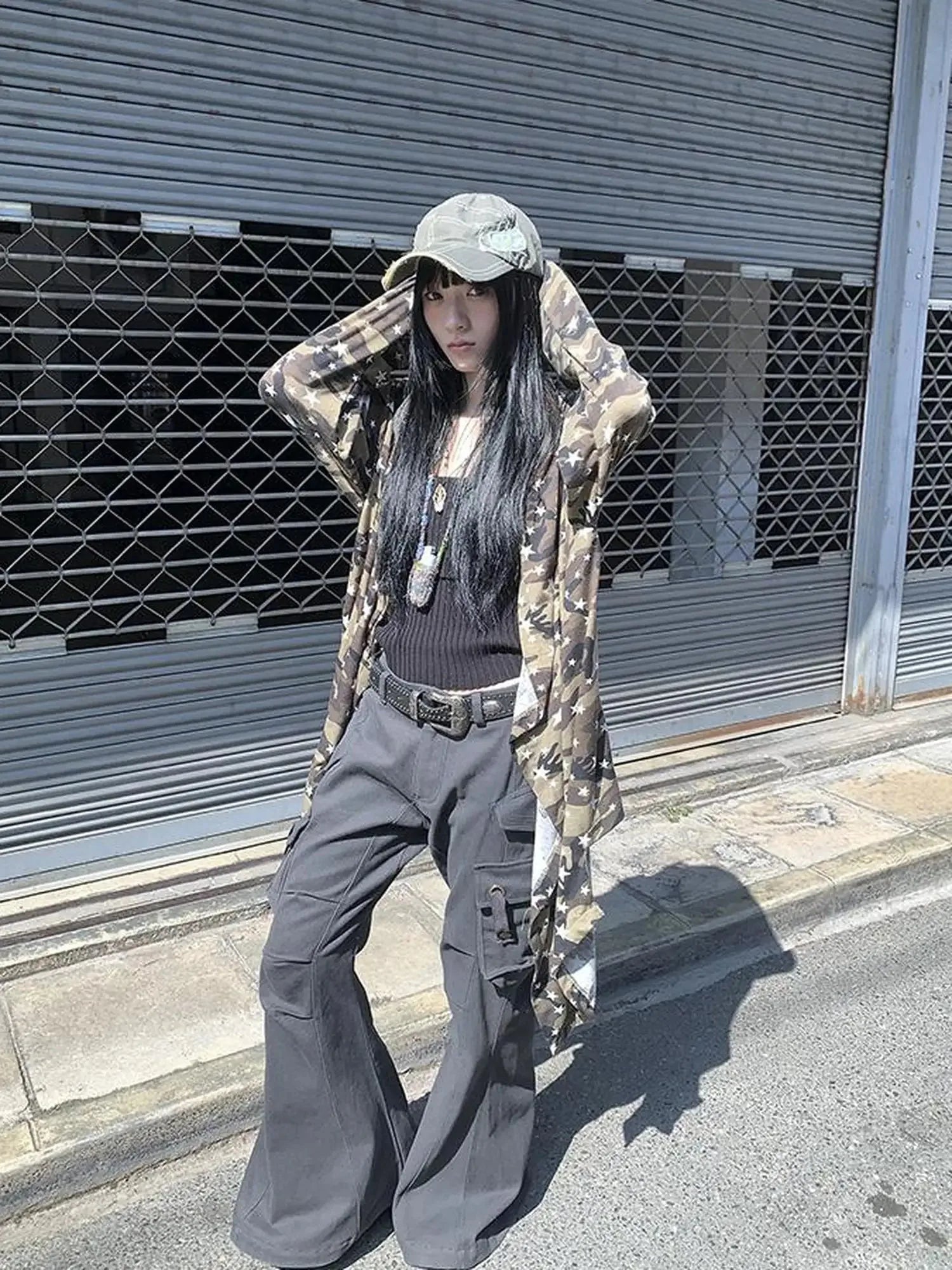 Punk Star Camo Cropped Hoodie Top