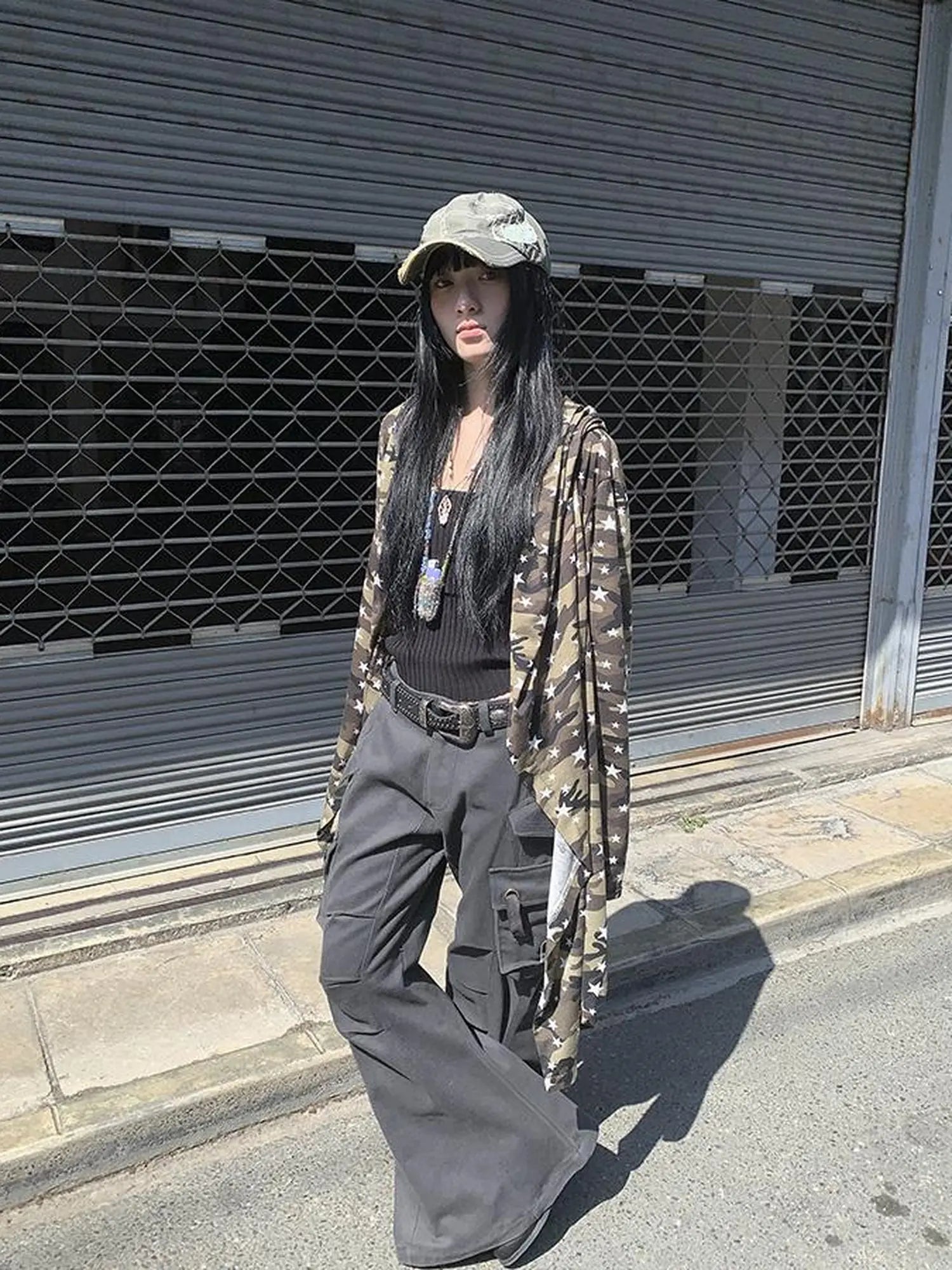 Punk Star Camo Cropped Hoodie Top