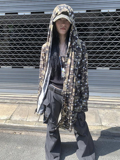 ang project Punk Star Camo Cropped Hoodie Top