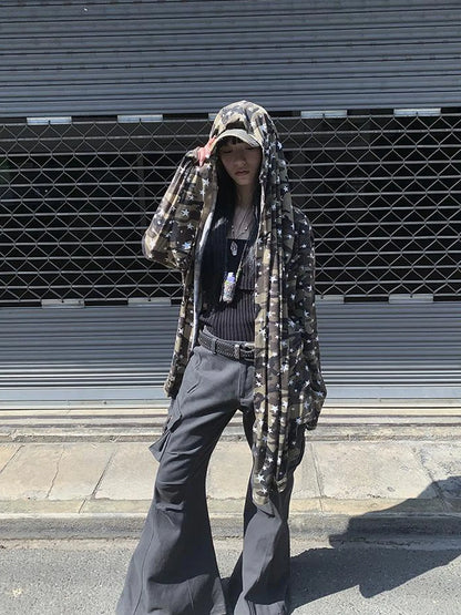 Punk Star Camo Cropped Hoodie Top
