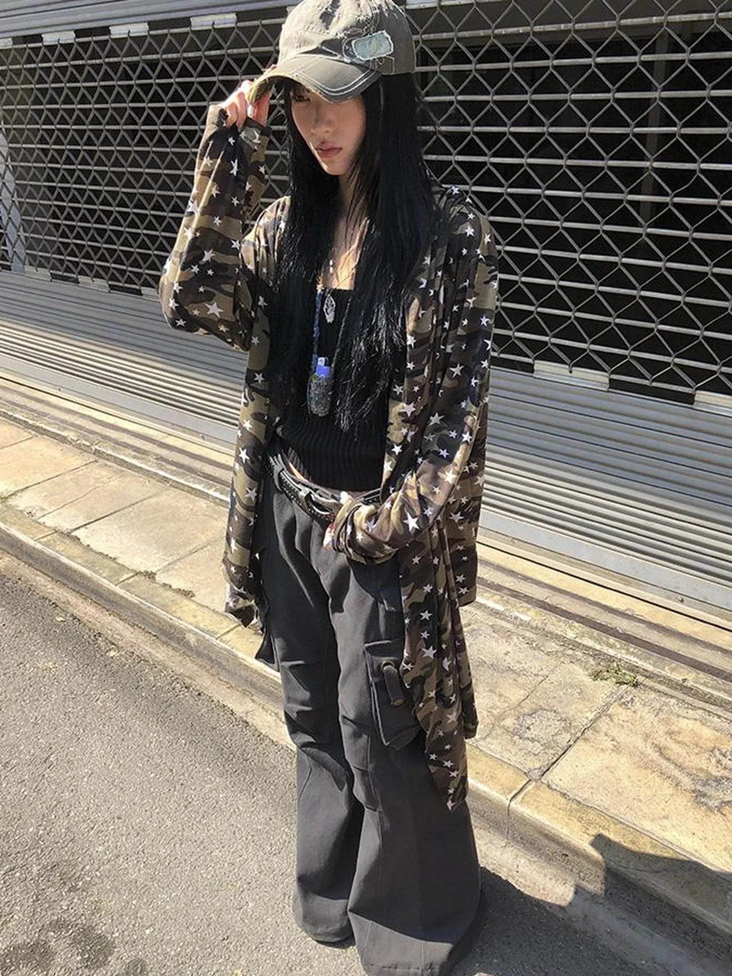 Punk Star Camo Cropped Hoodie Top