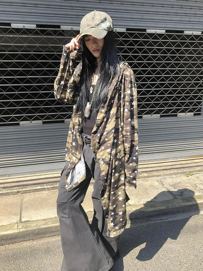 Punk Star Camo Cropped Hoodie Top