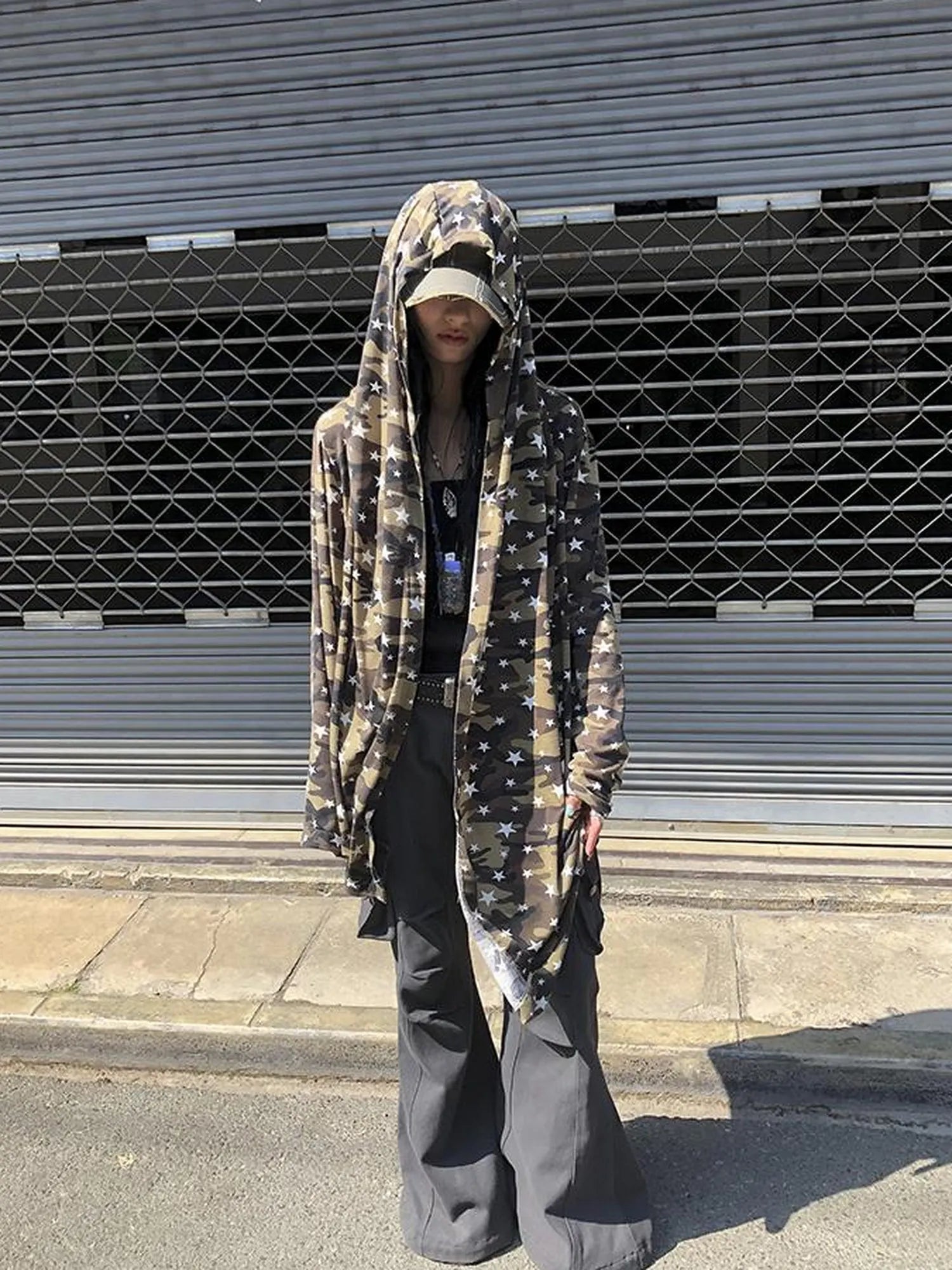 Punk Star Camo Cropped Hoodie Top