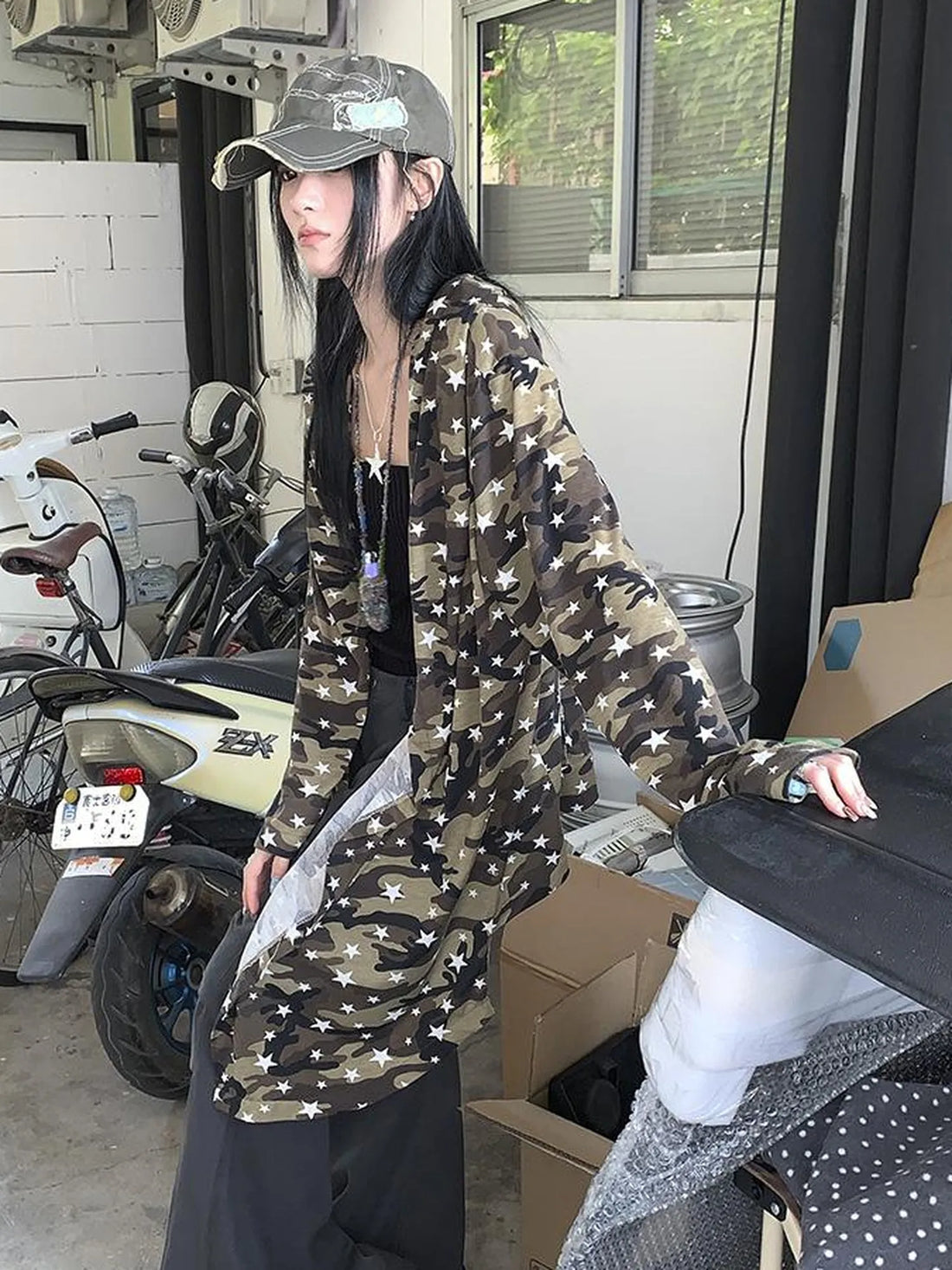 Punk Star Camo Cropped Hoodie Top