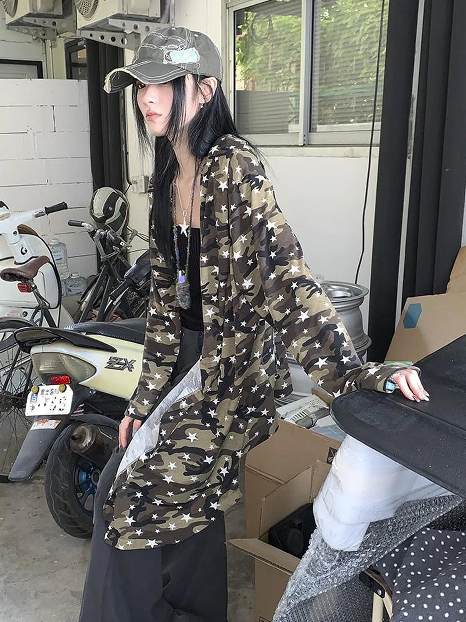 Punk Star Camo Cropped Hoodie Top