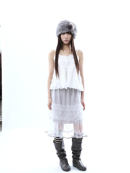 ang project Retro Ballet Pressed Pleated Ruffle Button Cropped Women&