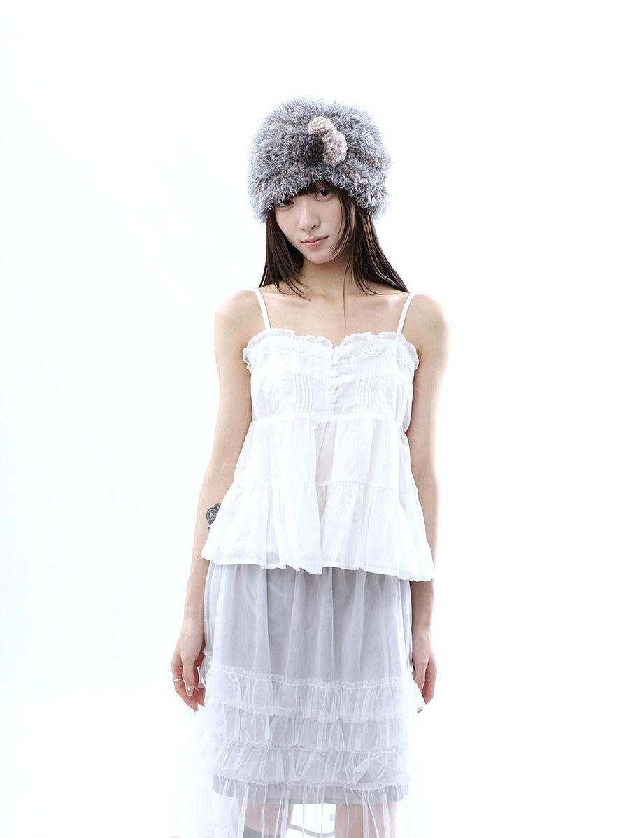 ang project Retro Ballet Pressed Pleated Ruffle Button Cropped Women&