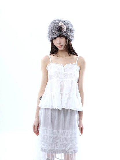 ang project Retro Ballet Pressed Pleated Ruffle Button Cropped Women&