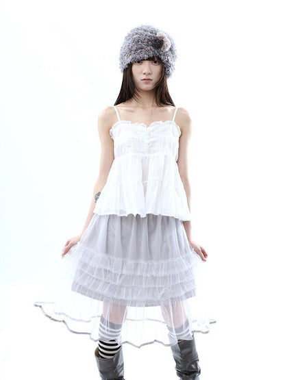 ang project Retro Ballet Pressed Pleated Ruffle Button Cropped Women&