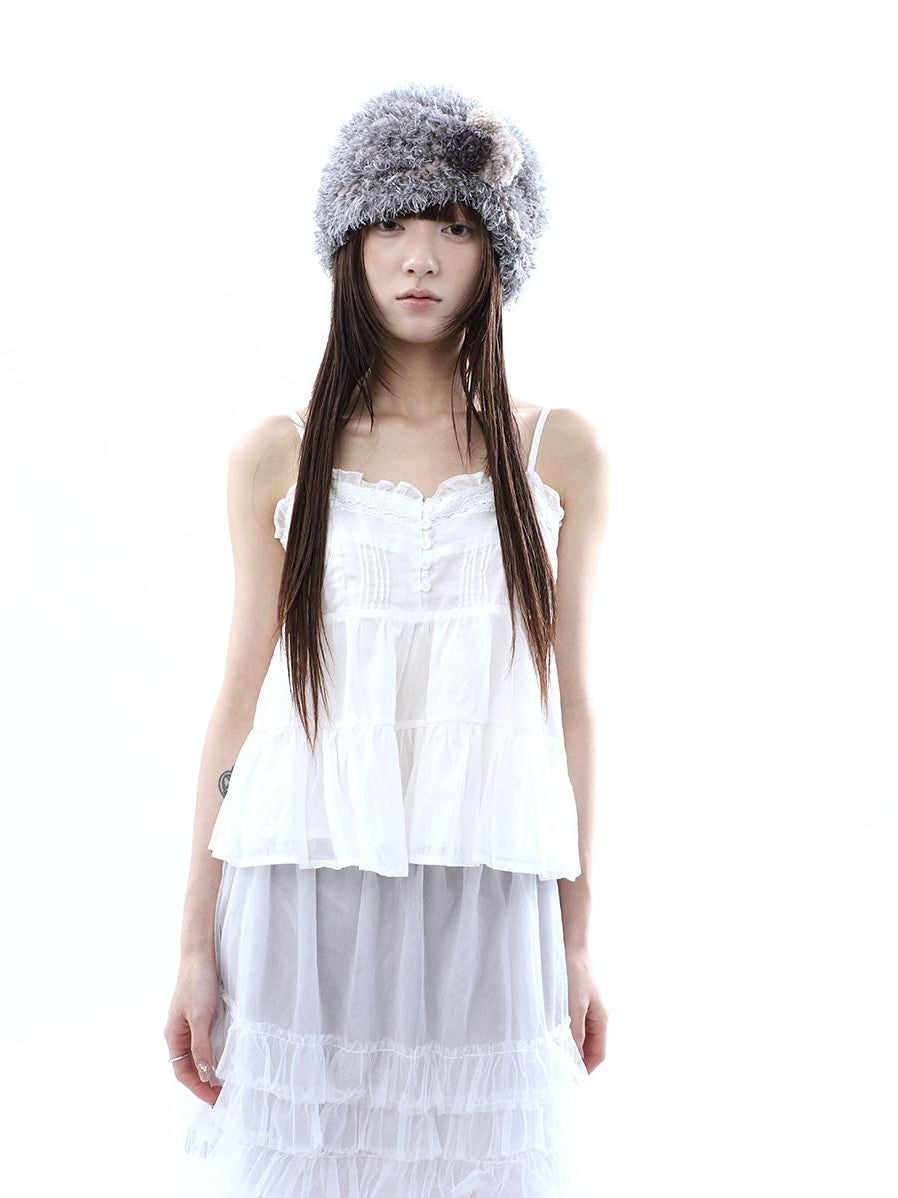 ang project Retro Ballet Pressed Pleated Ruffle Button Cropped Women&